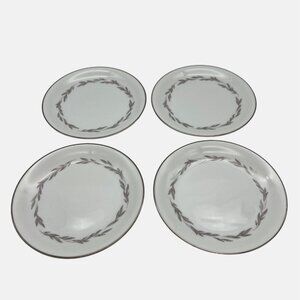 Vintage Noritake Graywood 4 Bread & Butter Plates Platinum Trim 6041 Japan 6.25"